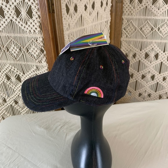 NEW Take Pride Embroidered Rainbow Baseball Cap‎ LGBTQIA+ Adjustable black denim - Picture 1 of 7